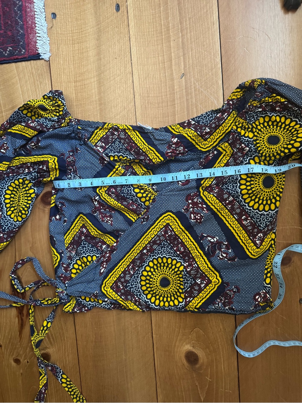 Vintage African Wax Print Wrap Top Puff Sleeve Boho Blouse - Picture 8 of 10